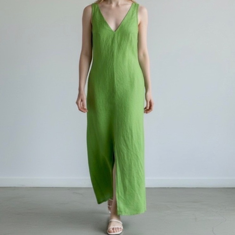 Haris Cotton 100% Linen Maxi Dress in Avocado‎ Green NEW size Small